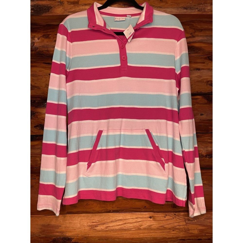 Kim Rogers Pink Striped‎ Front Pocket Top Size PM